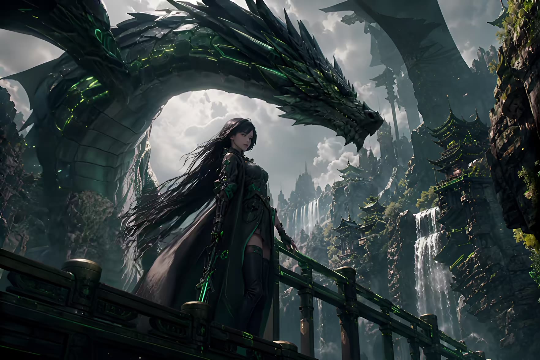 Anime Girl with Green Dragon Video